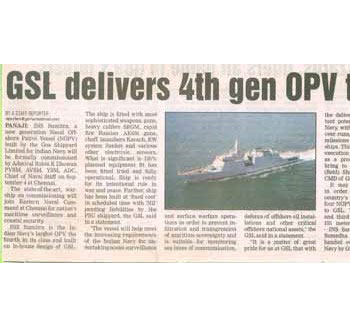 GSL delivers 4th gen OPV to Navy