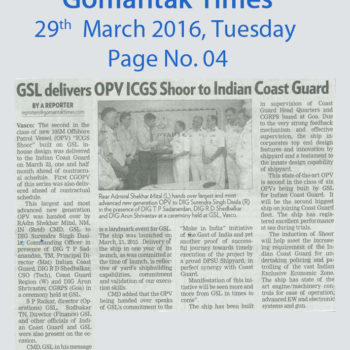 GSL delivers OPVICGS Shoor to Indian Coast Guard