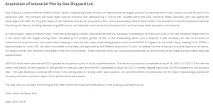Acquisition of Industrial Plot by Goa Shipyard Ltd.